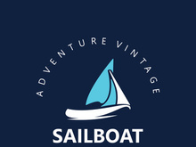 Sailboat vintage logo minimalist with wave, travel yacth or sailing boat vector design template