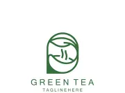 Green tea logo, herbal, leaf health minimal design template