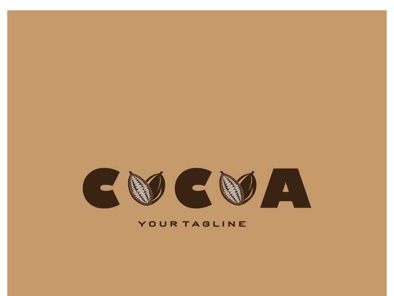 cocoa logo,cocoa bean,cocoa tree,cocoa branches and leaves,chocolate mix on white background,vintage,modern,simple,minimalist icon illustration template design vector