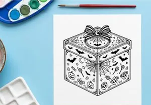 Caja de regalo dibujada a mano con intrincados patrones florales e insectos. Ilustración de empaque de regalo estilo vintage para fiestas y celebraciones.