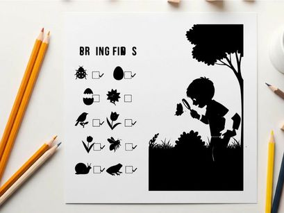 Silhouette of child exploring nature in spring season outdoors