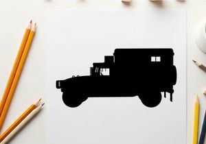 Silhouette of a military style truck with a large cargo area