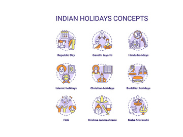 Indian holidays concept icons set preview picture