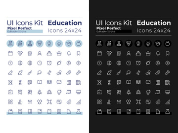 Distance education pixel perfect linear ui icons set for dark, light mode preview picture