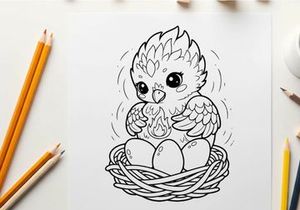 Cute baby bird in nest vector illustration flat design