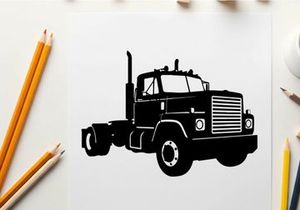 Silhouette of a large truck with a grill and exhaust pipe silhouette