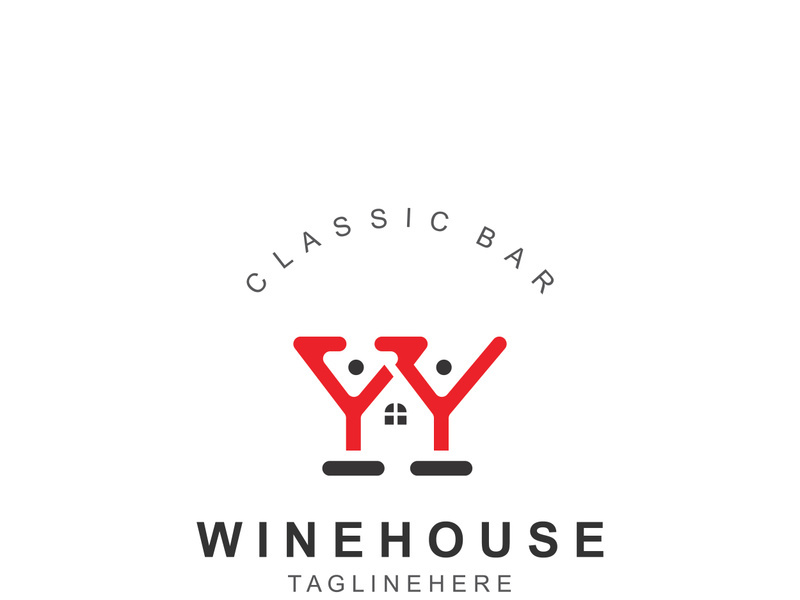 Wine house logo design cretive with drink glass and house template