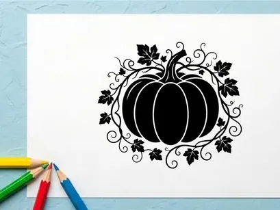 Stylized Halloween Pumpkin Illustration with Swirling Vines