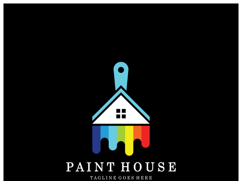 logo icon illustration house paint with a blend of brushes and rollers for house wall paint design, minimalist house, painting, interior, building, property business, wallpaper, vector concept