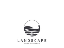 Landscape Desert line art outline minimalist logo vector illustration design
