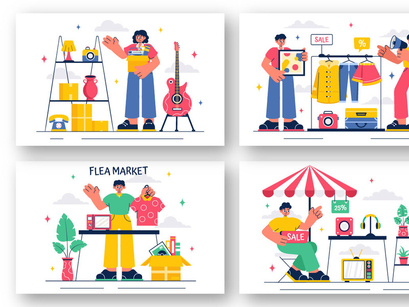 10 Flea Market Shopping Illustration