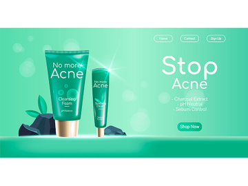 Stop acne realistic vector landing page template preview picture