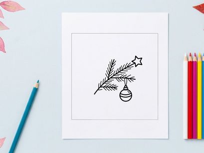 Handgezeichnete Weihnachtskugel mit Stern und Tannenzweig für festliche Deko