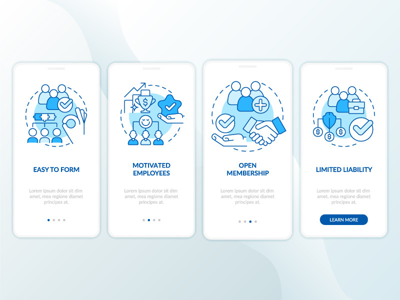 Benefits of co-ops blue onboarding mobile app screen