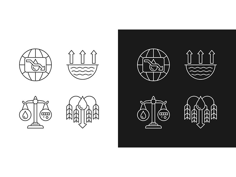 Suffering from water shortage linear icons set for dark and light mode