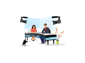 Television presenter, journalists at news studio flat vector illustration preview picture
