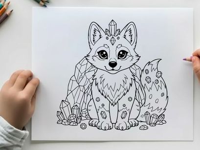 Cute winter fox with crown and ice crystals vector illustration