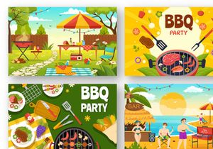19 Barbecue and Grill Set Vector Illustration