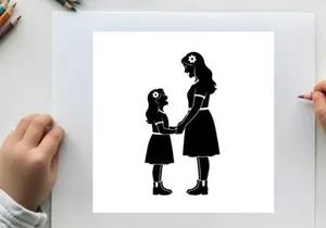 Silhouette of a woman and a little girl holding hands
