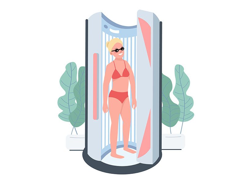 Suntanning flat color vector character