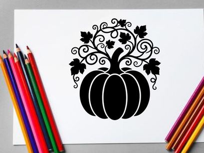 Silhouette eines Kürbisses mit aufwendigen Ranken- und Blattmustern für Halloween