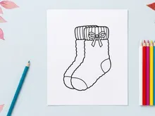 Hand-drawn Christmas stocking with bow and cuff for holiday home decor and festive gifting