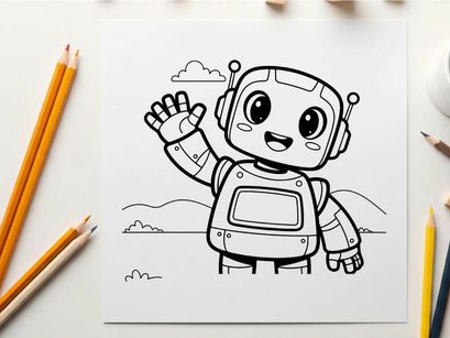 Friendly robot waving hand flat design vector illustration