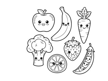 Cute fruit and vegetable characters vector illustration flat design