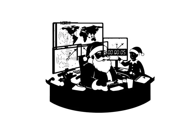 Santa claus in a high tech lair silhouette