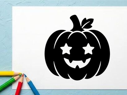 Cute Halloween Pumpkin with Jack-o'-Lantern Face and Star Eyes