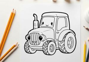 Cute blue tractor smiling vector illustration flat design