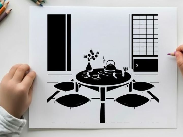 Silhouette of a minimalist japanese tea room setting