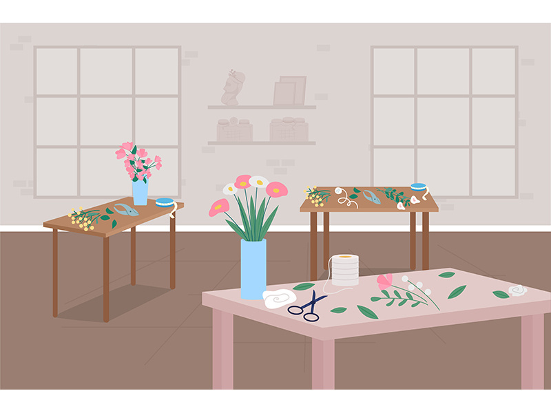 Floristry workshop flat color vector illustration