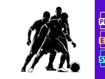 Silhouette of three soccer players in action with a ball preview picture
