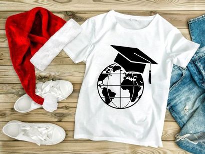 Global Education Graduation Cap on World Map Vector Icon