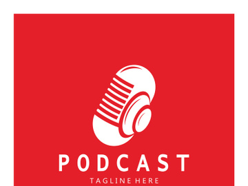 podcast logo with microphone and earphone audio, radio waves. for studio, talk show, chat, information sharing, interview, multimedia and web. preview picture