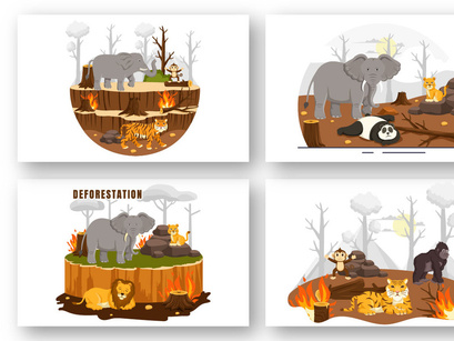 9 Deforestation Vector Illustration