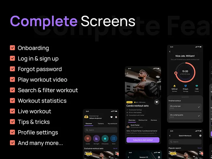 Modern Fitness App UI Design Kit