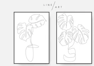 Monstera leaf line art