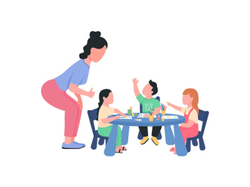 Preschool teacher with children during art class flat color vector faceless characters preview picture
