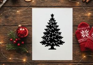 Silhouette of Christmas Tree with Star and Garland for Holiday Decor