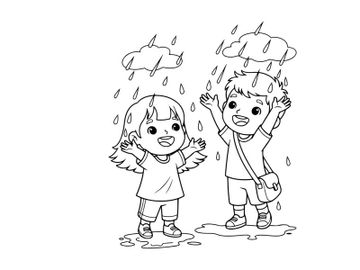 Children playing in rain vector illustration flat design preview picture