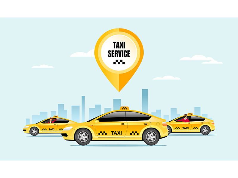 Taxi service flat color vector illustration