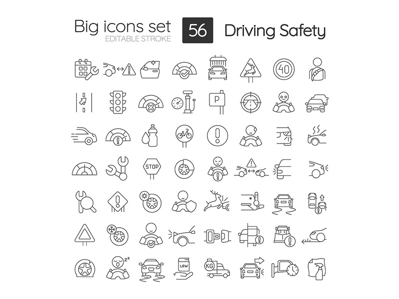 Driving safety linear icons set