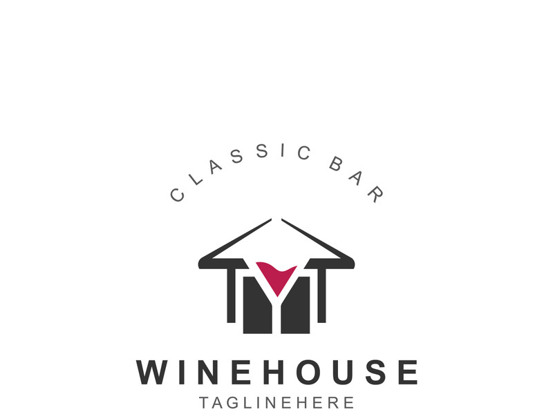 Wine house logo design cretive with drink glass and house template
