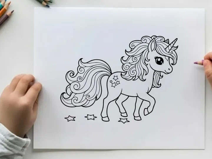 Cute magical unicorn prancing stars vector illustration