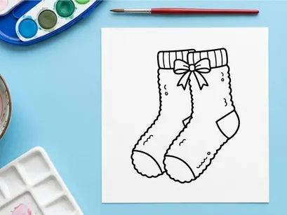 Meia de Natal desenhada à mão com floco de neve e laço para decoração festiva de feriados e presentes