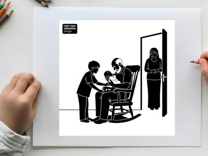 Family silhouette scene with child reading to elderly man