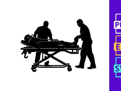 Medical emergency response team transporting a patient on a stretcher