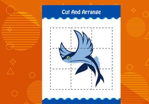10 Pages Cut and arrange with a fish worksheet for kids. Educational game for children